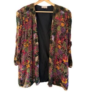 Heavily Beaded Sequin Floral Kimono Jacket Cardigan Black Multi Color